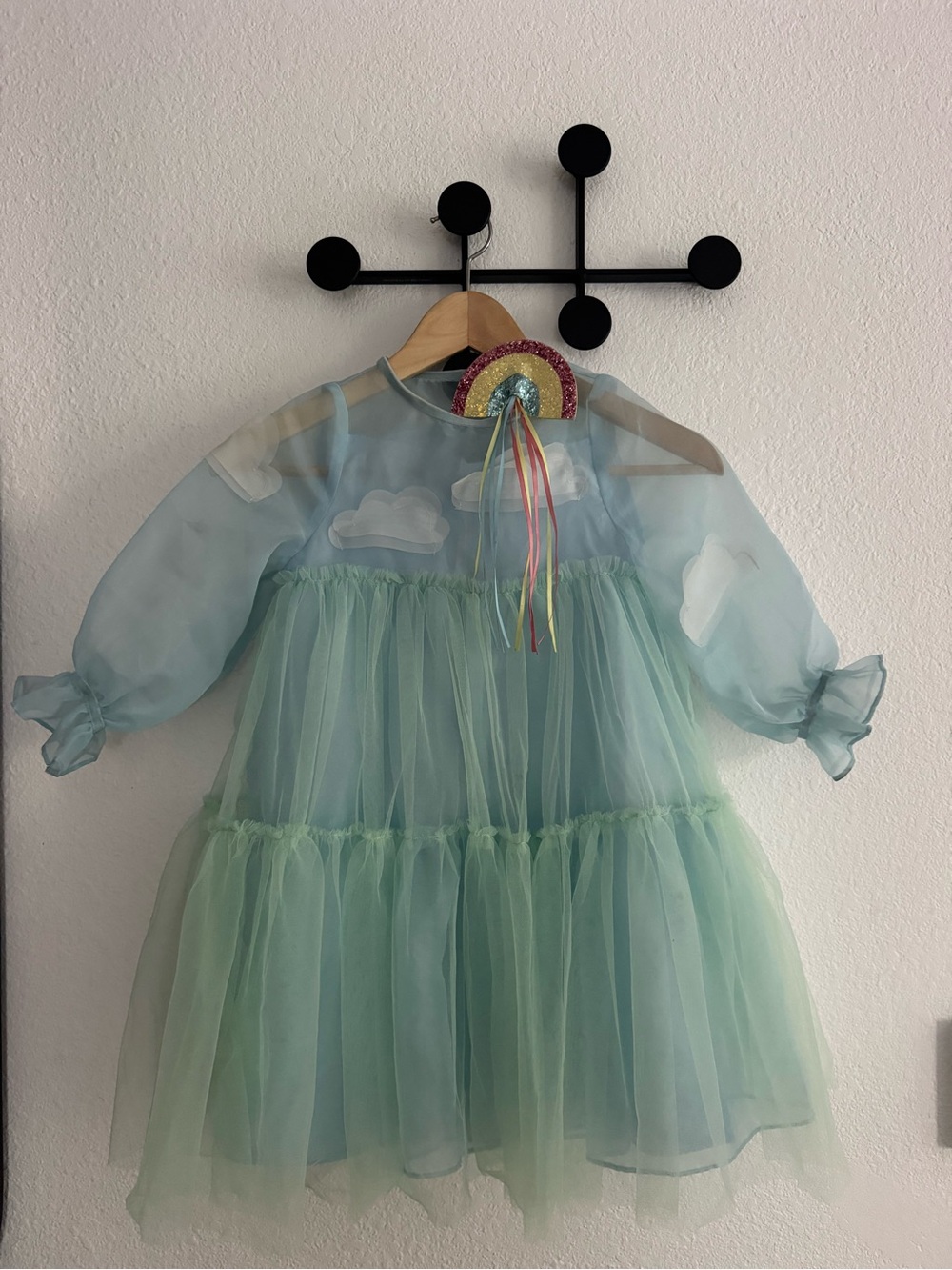 Meri Meri girls' Sky Blue & Mint Tulle Cloud Dress with wand